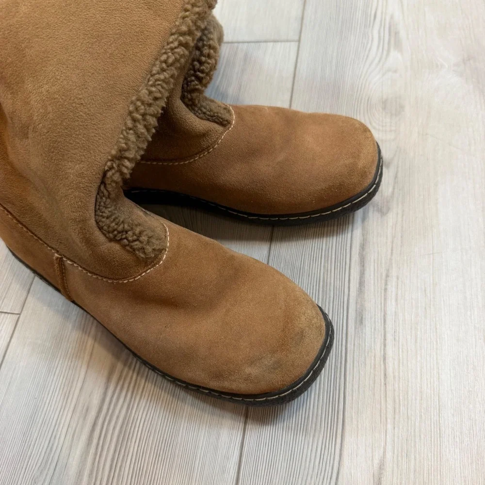 Lands End Womens Tan Suede Faux Shearling Lined Tall Winter Boots Size 8B 176999